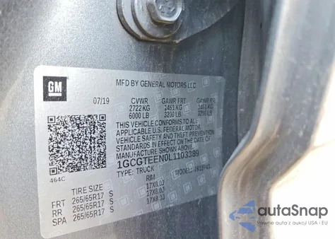 2020 Chevrolet Colorado Zr2 z USA, uszkodzony, nr VIN 1GCGTEEN0L1103389